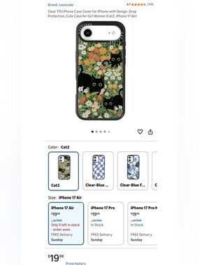 Black Cat Floral iPhone 17 Air Case - Green & Black